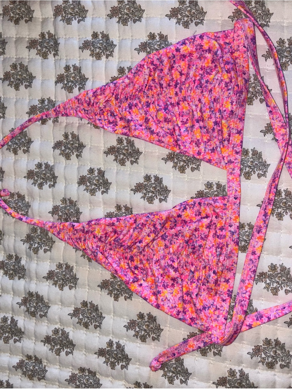 Kulani kini Pink Floral Textured Triangle Bikini top large - Picture 2 of 6